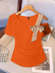 Women's Plus Size Bow Detail Cold Shoulder T-Shirt