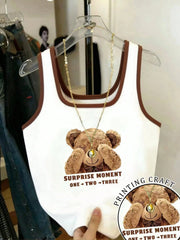 Women's Panda Print Contrast Color Fitted Sleeveless Tank Top