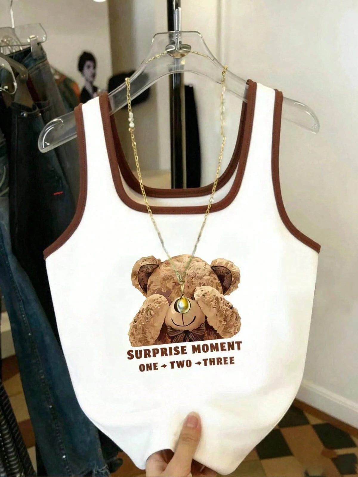 Women's Panda Print Contrast Color Fitted Sleeveless Tank Top