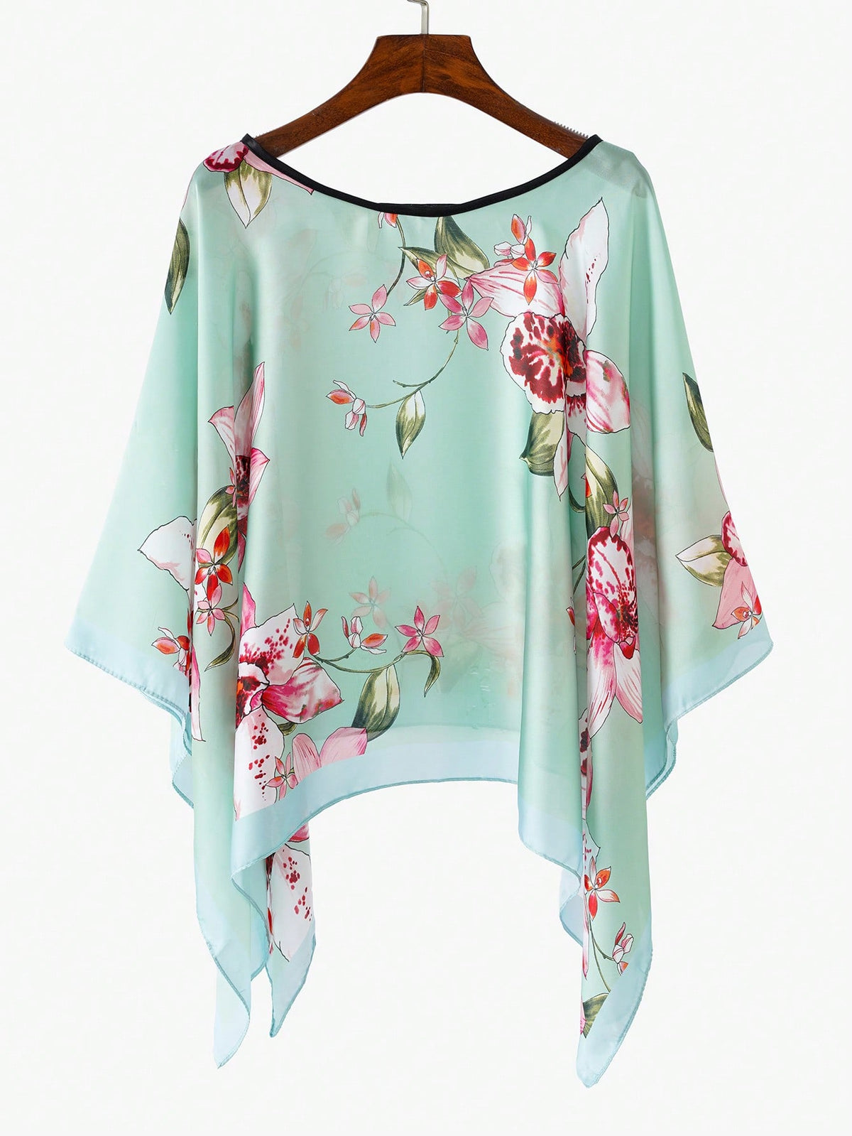 Elegant Floral Print Faux Silk Short Shawl Women's Lightweight