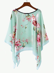 Elegant Floral Print Faux Silk Short Shawl Women's Lightweight
