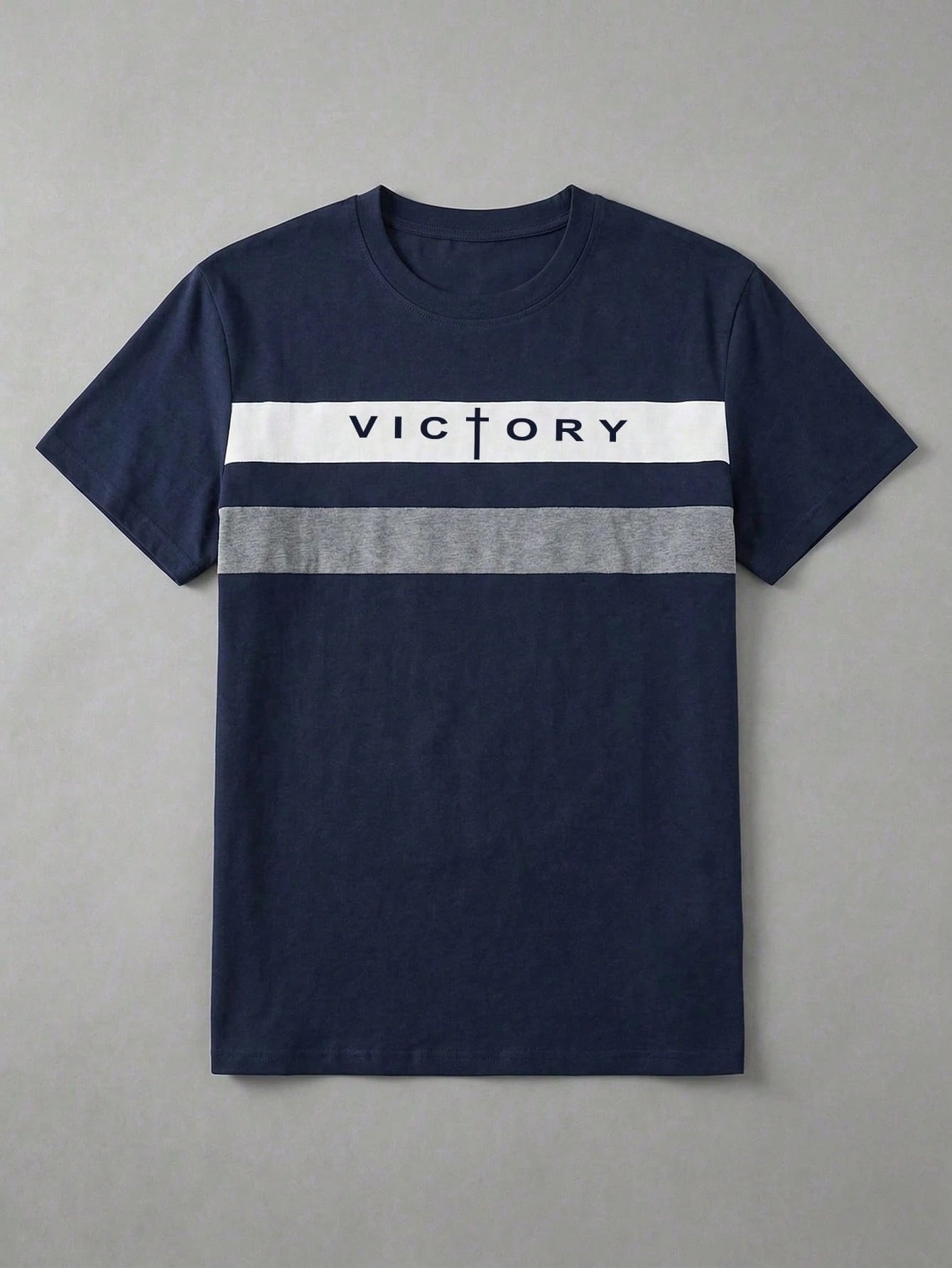 SHEIN Men's Colorblock Striped Letter Patch Casual Short Sleeve T-Shirt