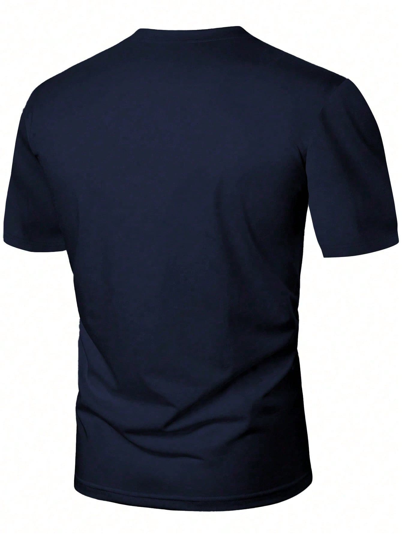 SHEIN Men's Colorblock Striped Letter Patch Casual Short Sleeve T-Shirt