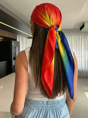 Women's Casual Red Yellow Blue Ombre Satin Square Scarf