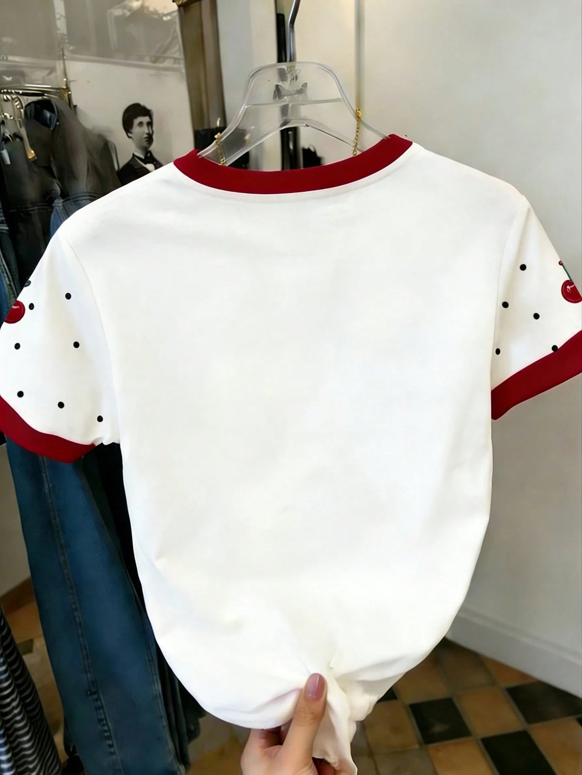 Women's Cherry Colorblock Crewneck Short Sleeve T-Shirt