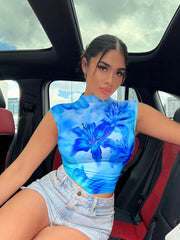 Women's Casual Floral Print Asymmetrical Sleeveless Summer Top