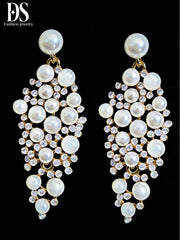 Women's Elegant Faux Pearl Crystal Drop Earrings