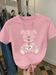 Resyla Women's Cartoon Print Short Sleeve Round Neck T-Shirt