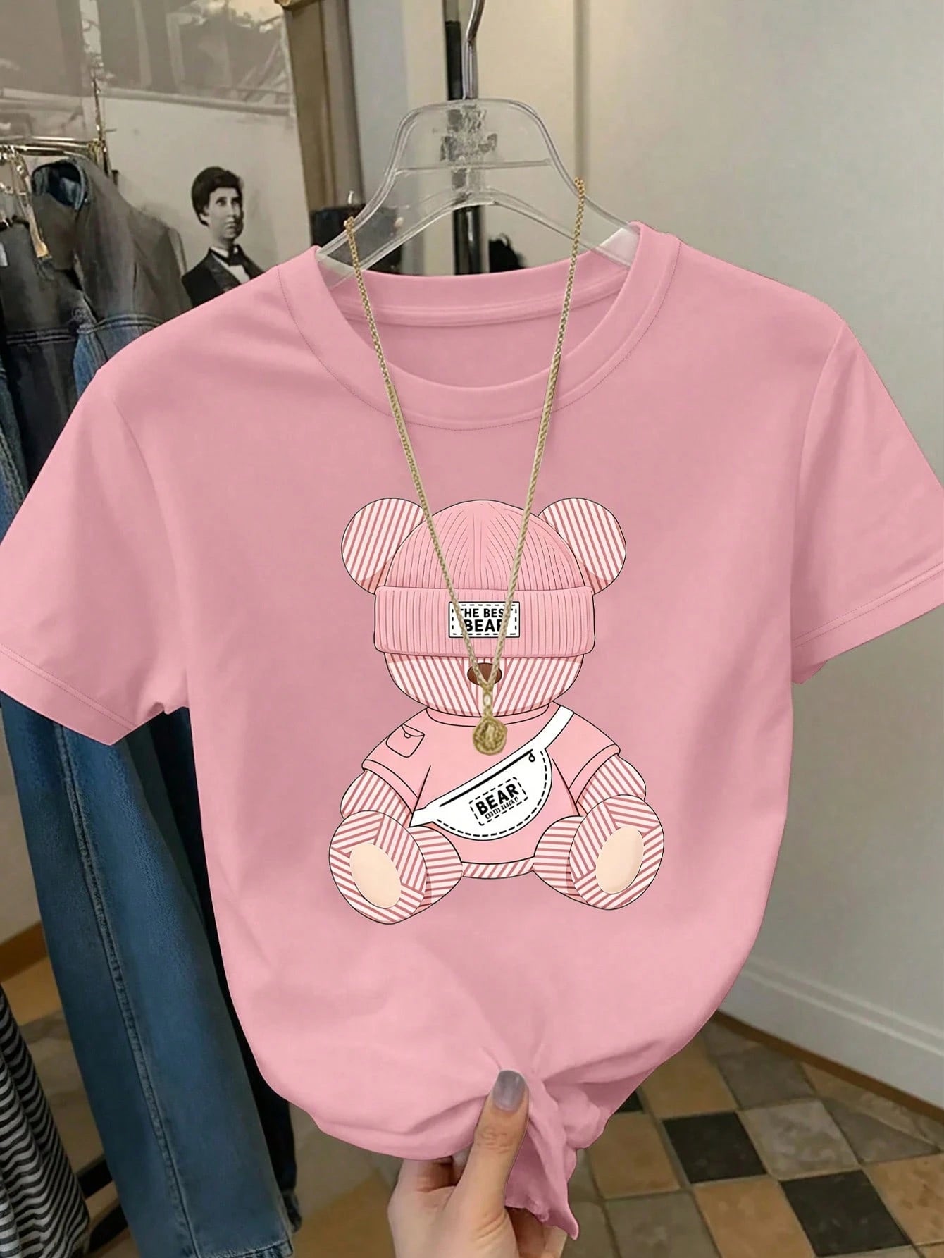 Resyla Women's Cartoon Print Short Sleeve Round Neck T-Shirt