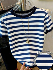 Women's Casual Striped Round Neck Short Sleeve T-Shirt