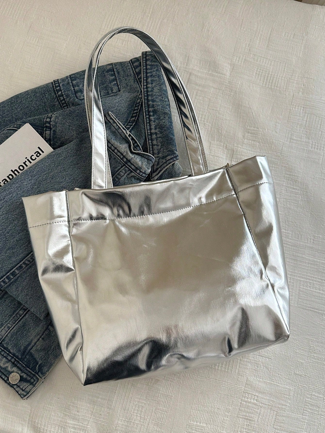 Women's Glossy Large Capacity Minimalist Shoulder Tote Bag