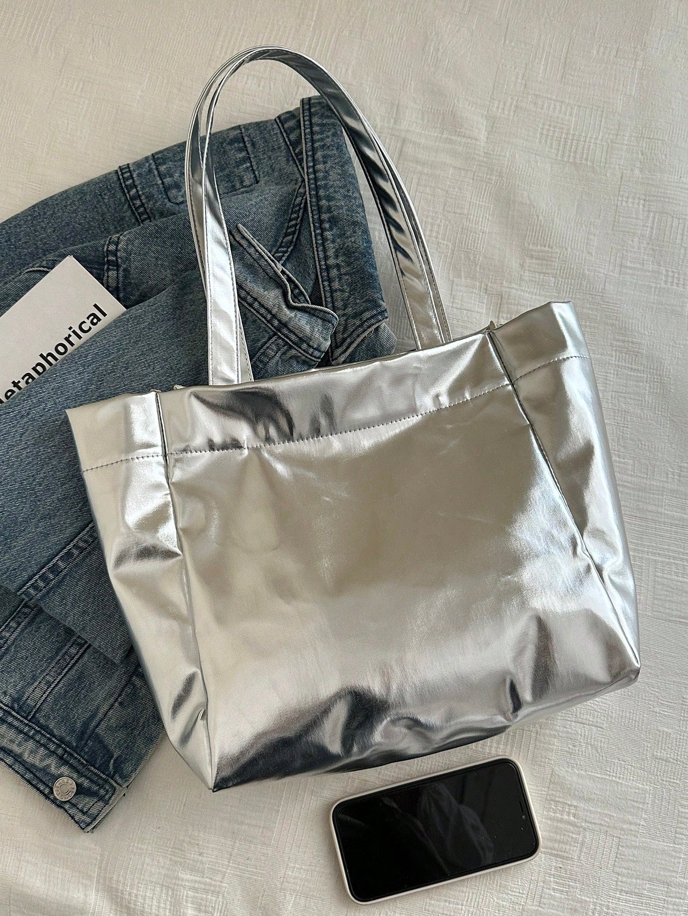 Women's Glossy Large Capacity Minimalist Shoulder Tote Bag