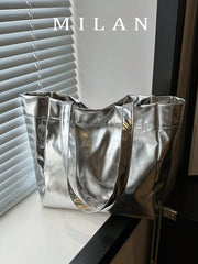 Women's Glossy Large Capacity Minimalist Shoulder Tote Bag