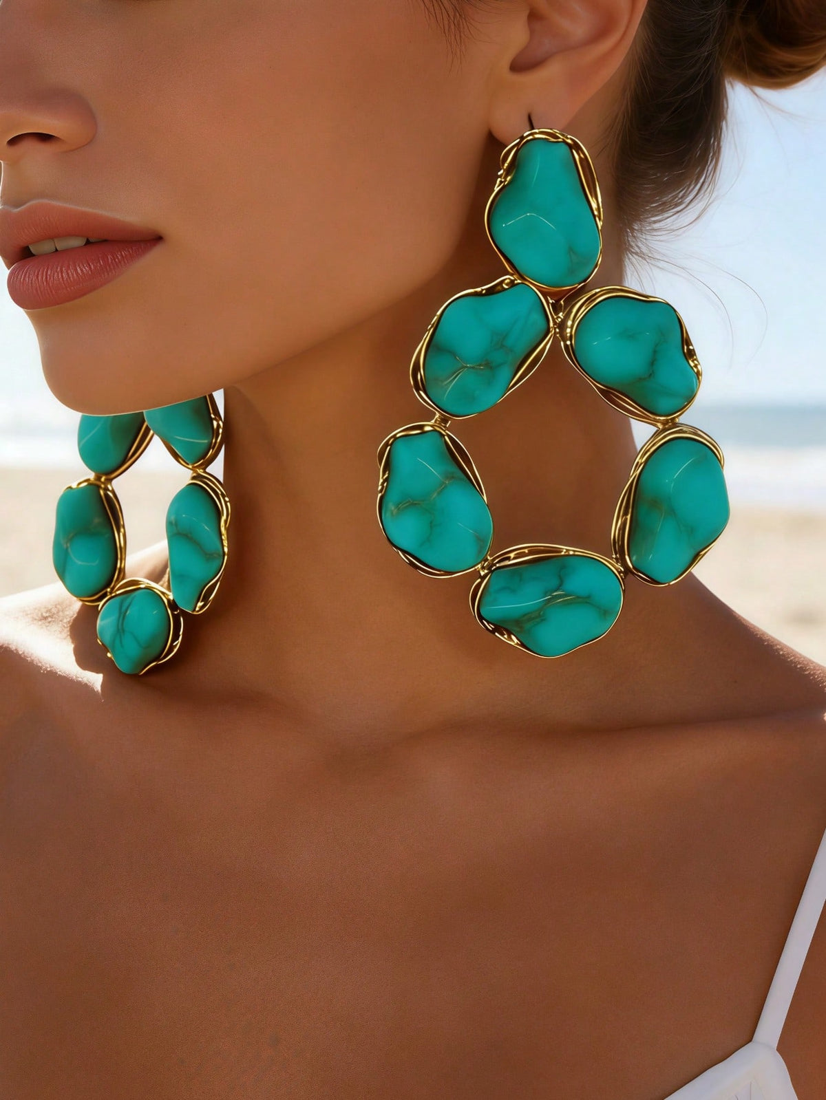 Women's Vintage Asymmetrical Baroque Faux Pearl Large Hoop Earrings