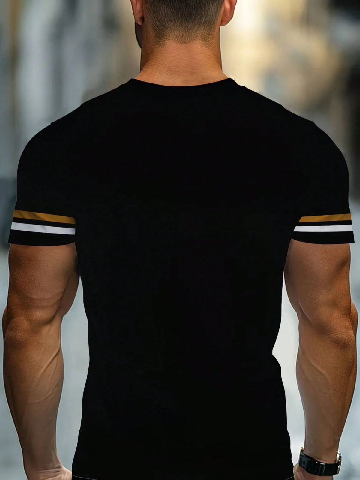 Men's Casual Wing Print Striped Cuff Short Sleeve T-Shirt