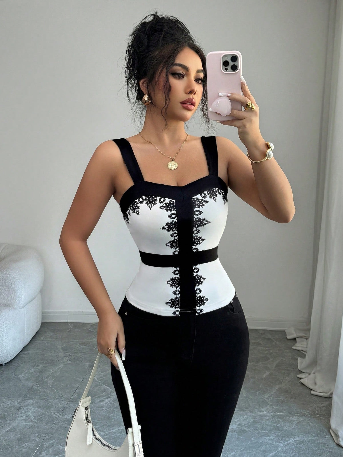 Women's Elegant Floral Print Slim Fit Tank Top