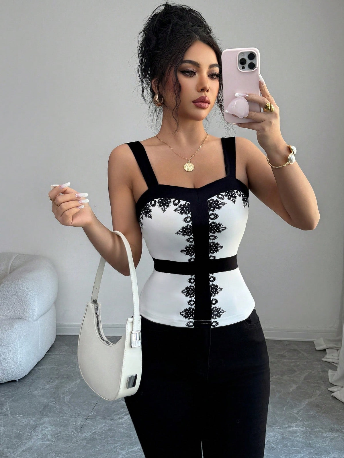 Women's Elegant Floral Print Slim Fit Tank Top