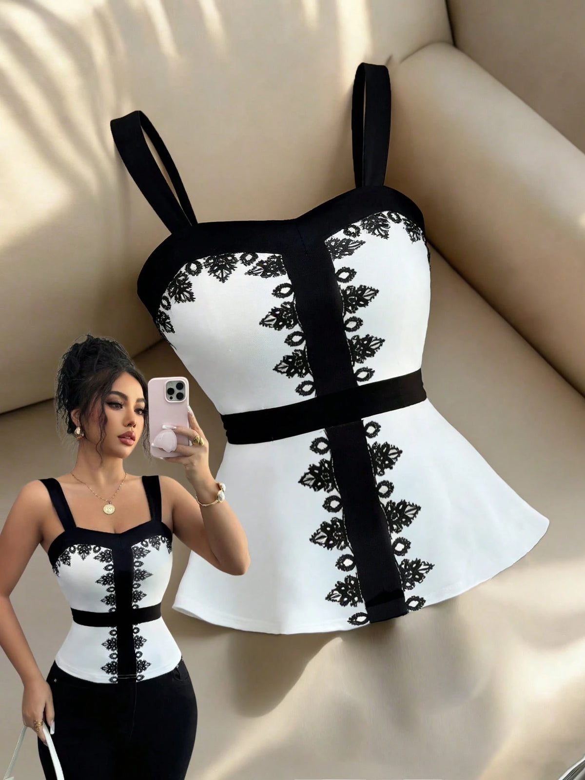 Women's Elegant Floral Print Slim Fit Tank Top