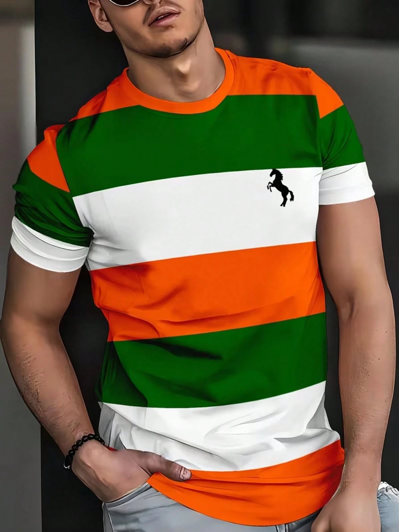 Men's Polyester Short Sleeve Casual T-Shirt Multicolor