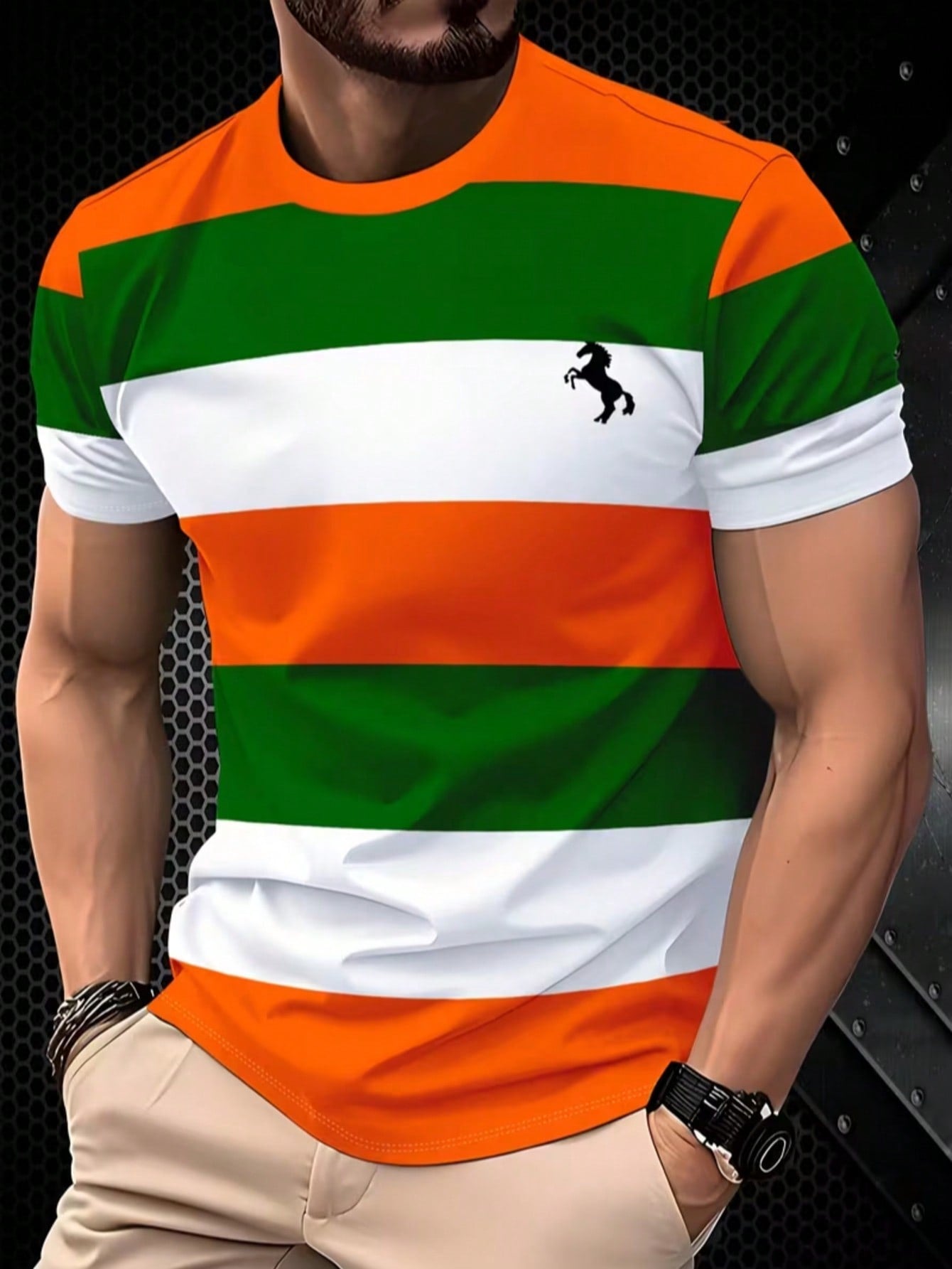 Men's Polyester Short Sleeve Casual T-Shirt Multicolor