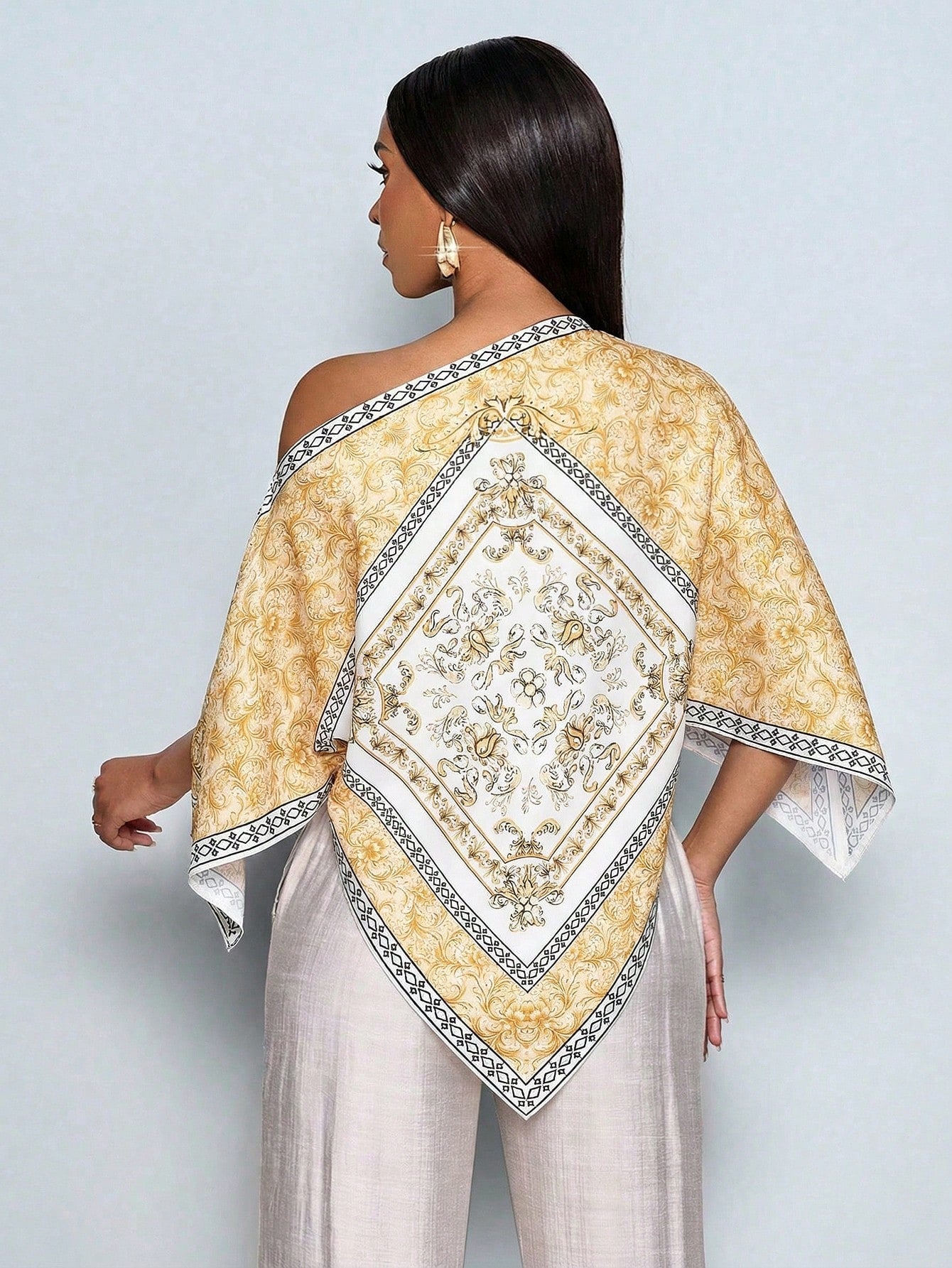Women's Tropical Floral Print Asymmetrical Neck Batwing Top