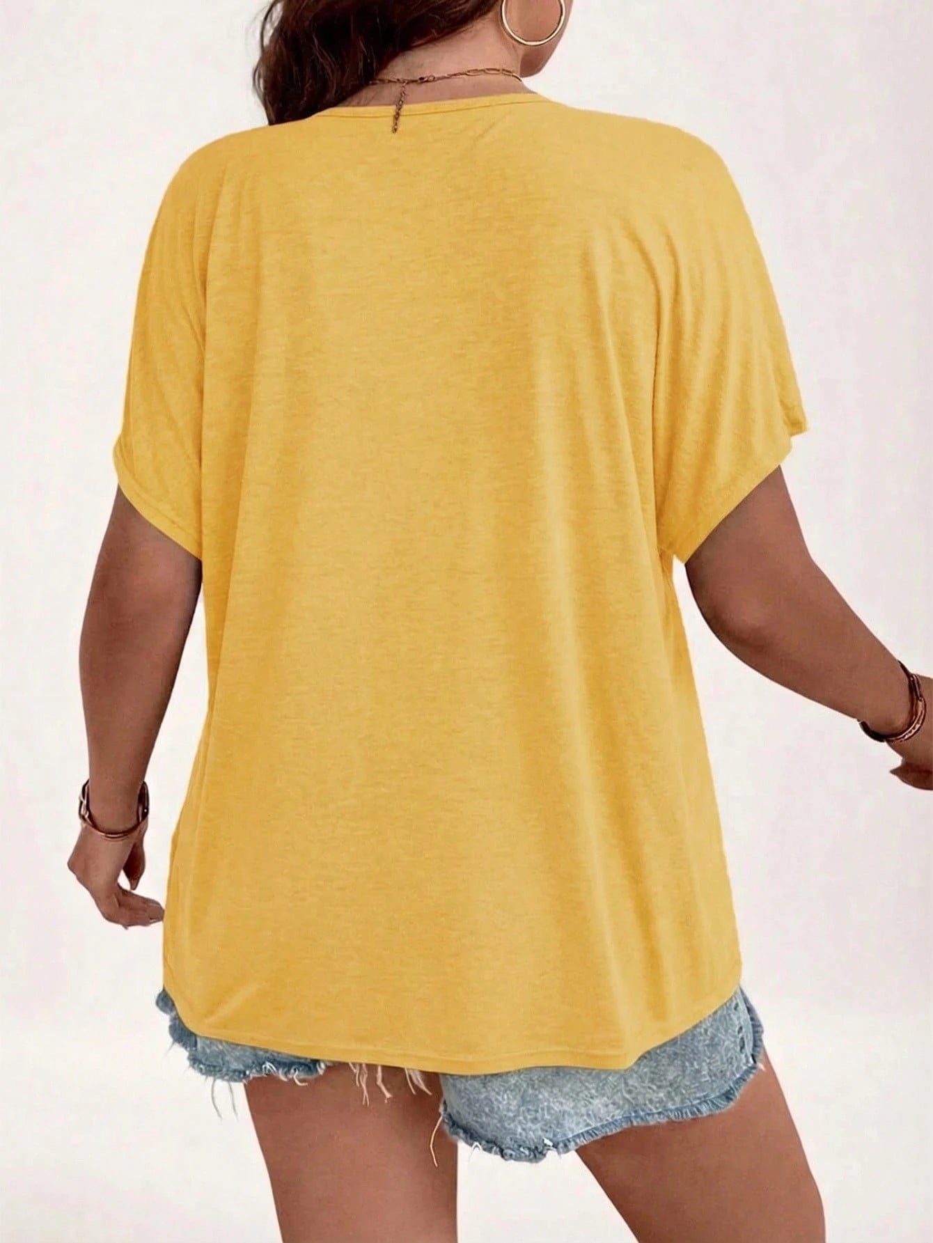Women's Plus Size Lace Patchwork V-Neck Short Sleeve Casual T-Shirt