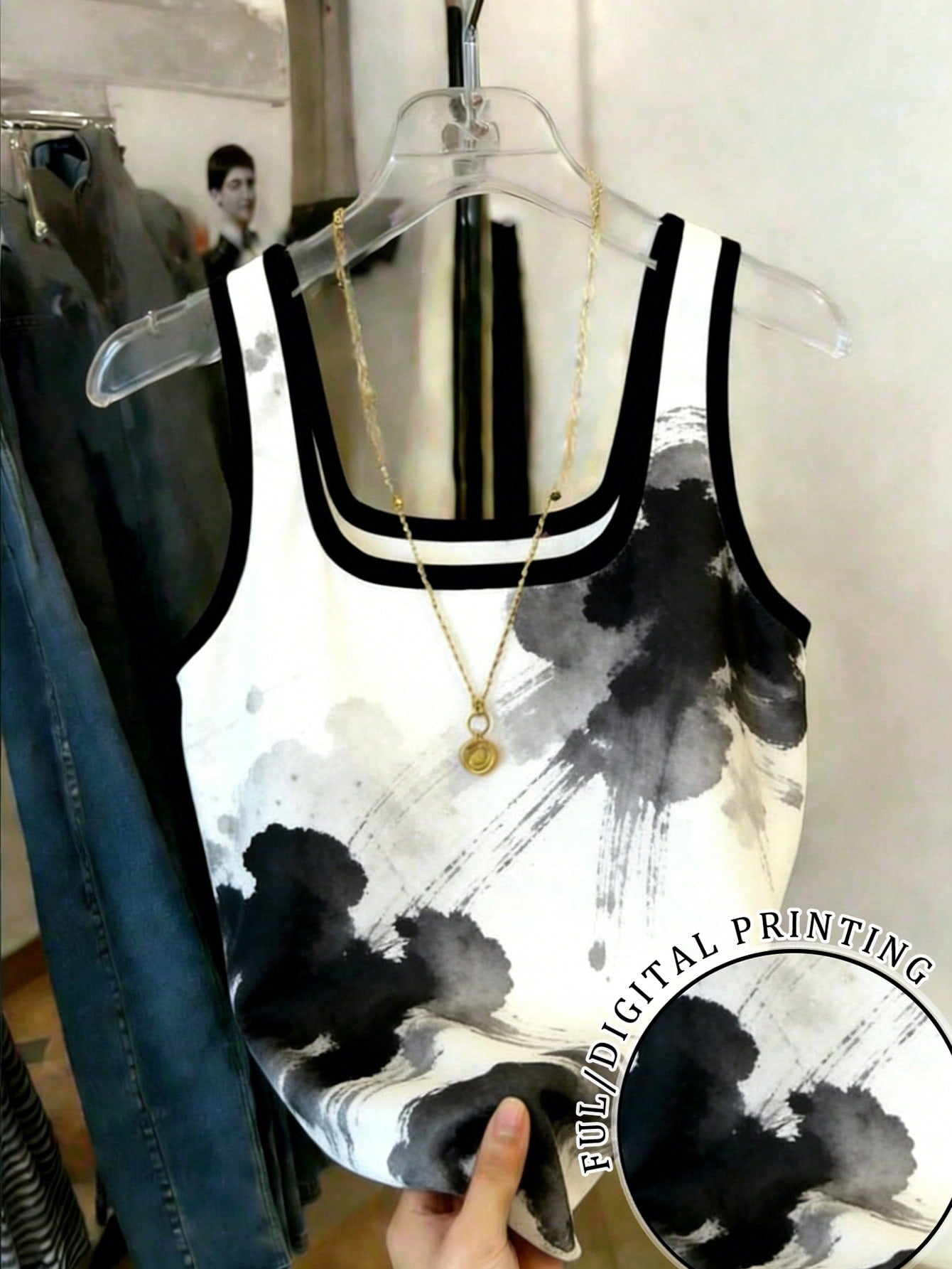 Resyla Women's Ink Painting Pattern Casual Top Multicolor