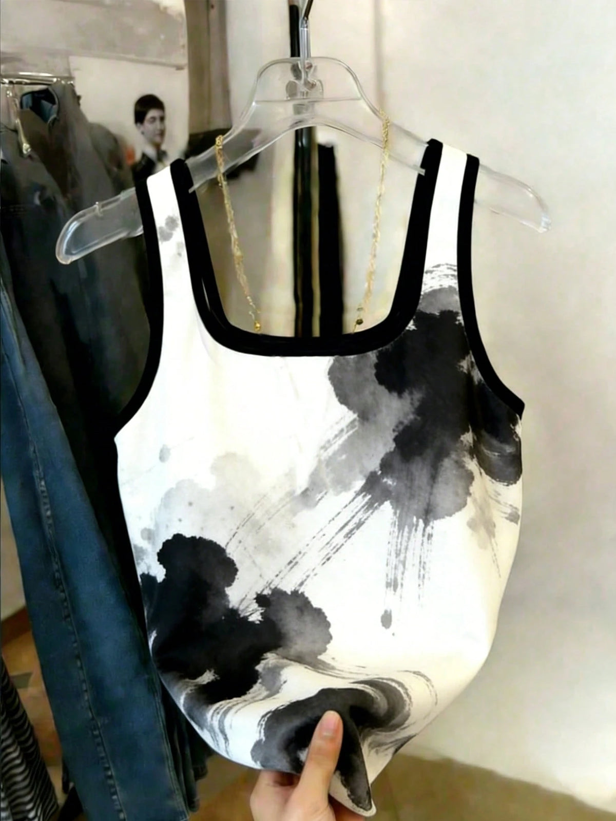Resyla Women's Ink Painting Pattern Casual Top Multicolor