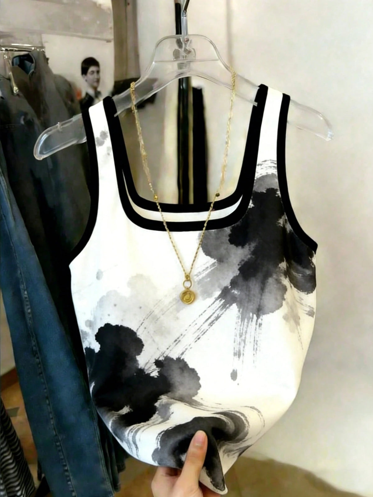 Resyla Women's Ink Painting Pattern Casual Top Multicolor