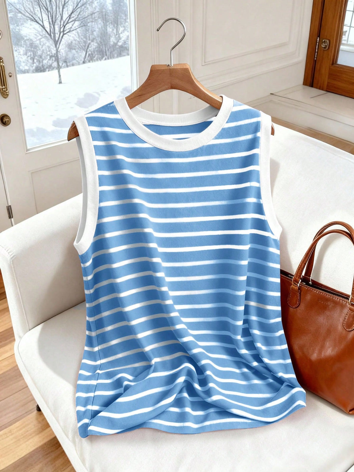 Women's Plus Size Striped Ribbed Knit Tank Top