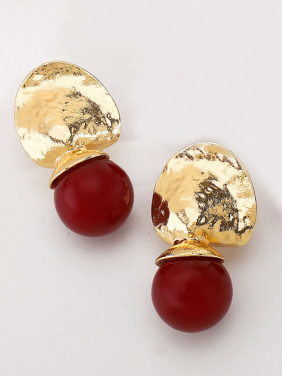 Women's Asymmetrical Red Bead Geometric Pendant Earrings