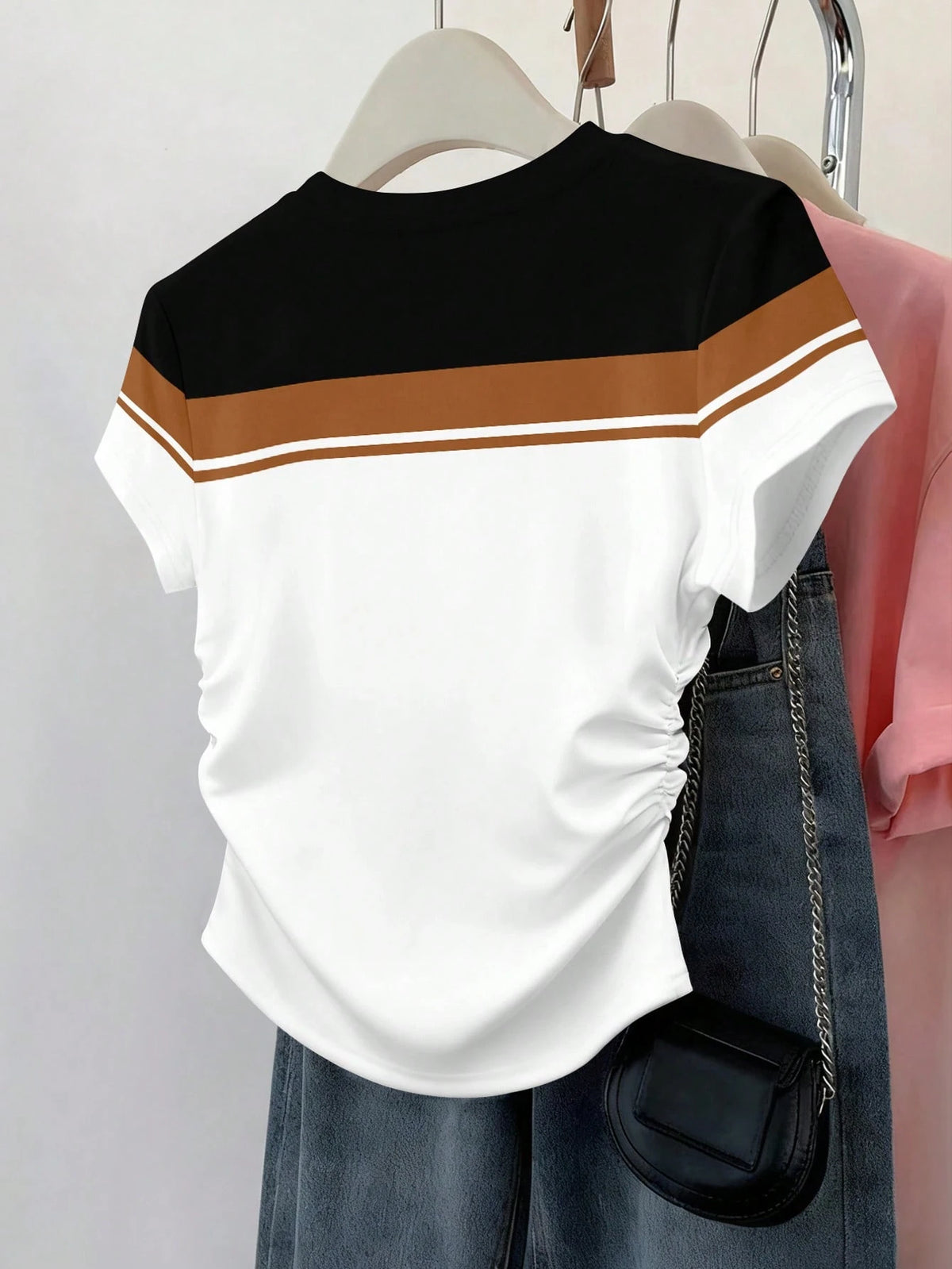 Women's Striped Graphic Patchwork Short Sleeve T-Shirt