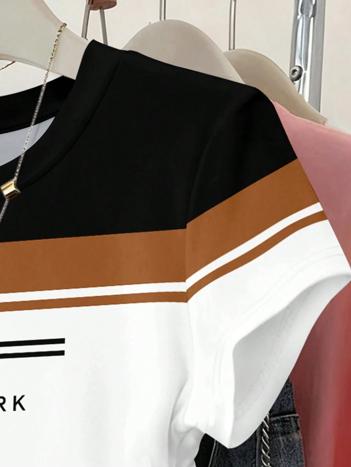 Women's Striped Graphic Patchwork Short Sleeve T-Shirt