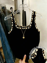 Resyla Women's Leopard Print Patchwork Fitted Tank Top Black