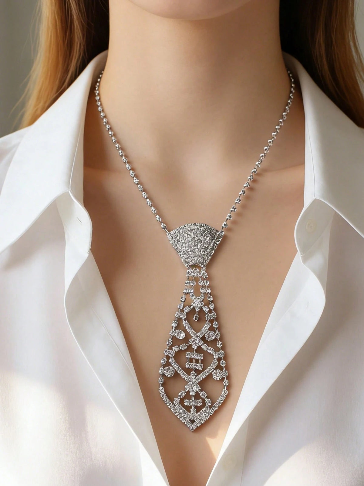 Women's Fashion Arrow Pointed Silver Casual Necktie
