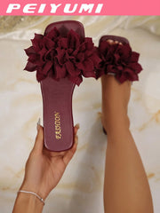 Women's Floral Decorated Flat Casual Beach Slide Sandals