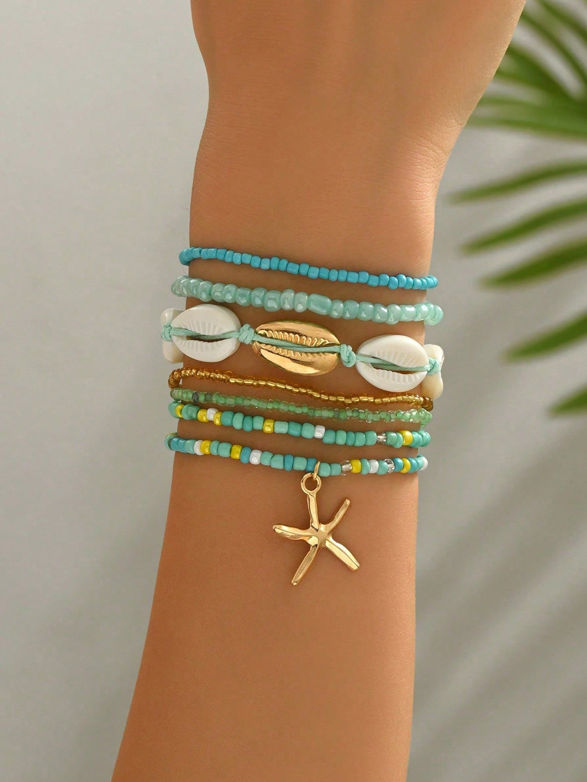 Women's Ocean Style Starfish Shell Pendant Beaded Bracelets Set