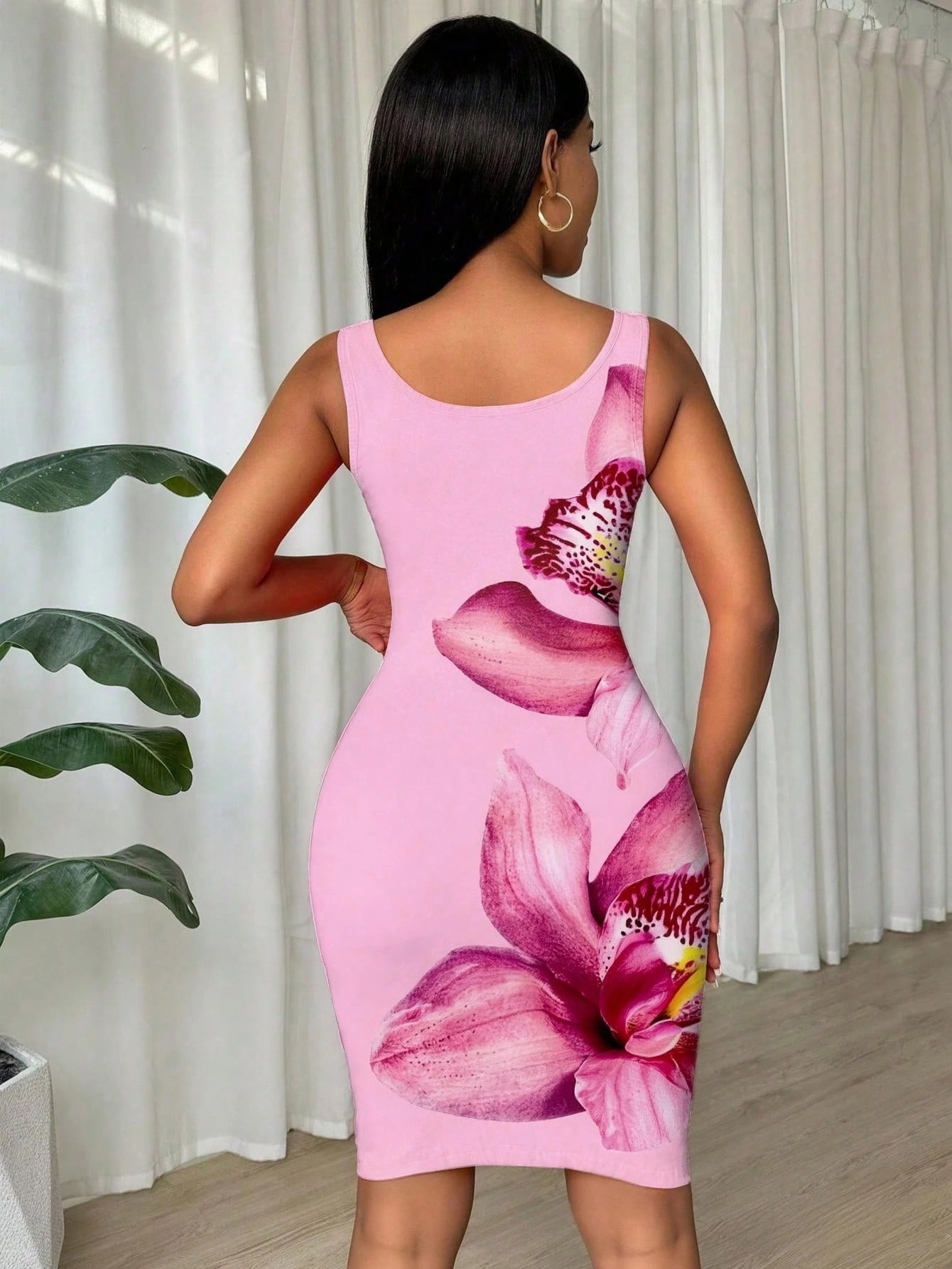 Women's Ruched Wrap V-Neck Sleeveless Bodycon Mini Tank Dress Pink