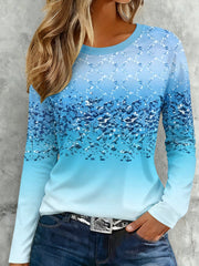 Women's Casual Digital Print Long Sleeve Crewneck T-Shirt