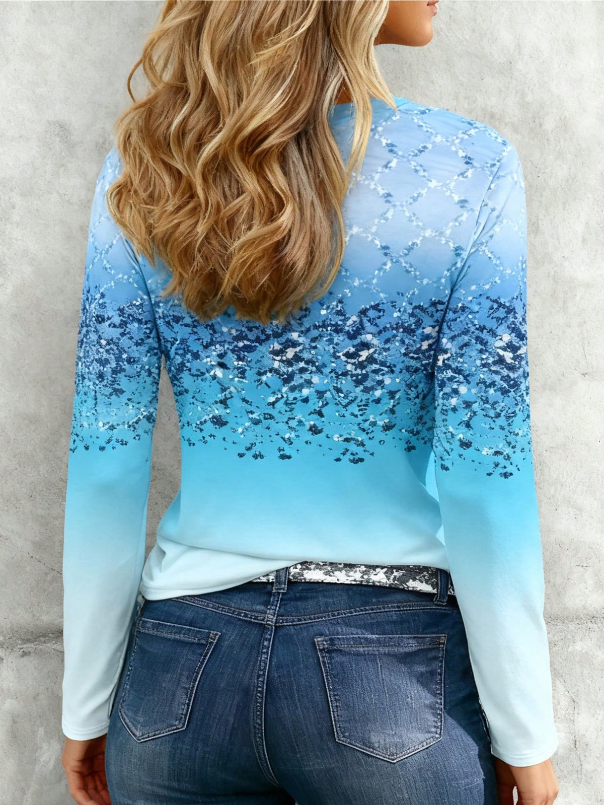 Women's Casual Digital Print Long Sleeve Crewneck T-Shirt