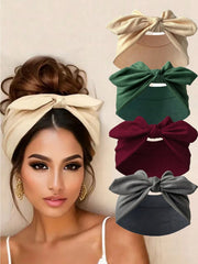 Women's Elastic Knotted Bow Rabbit Ear Headband Set