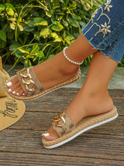 Women's Bow Decor Open Toe Flat Slide Sandals Brown