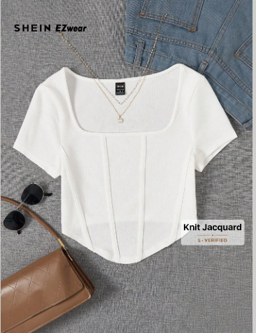 Shein Summer Square Neck White Seam Front Tee >