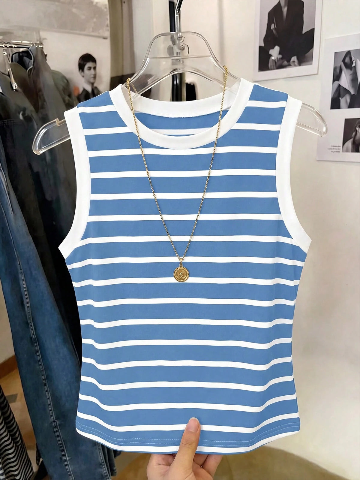Women's Plus Size Striped Ribbed Knit Tank Top