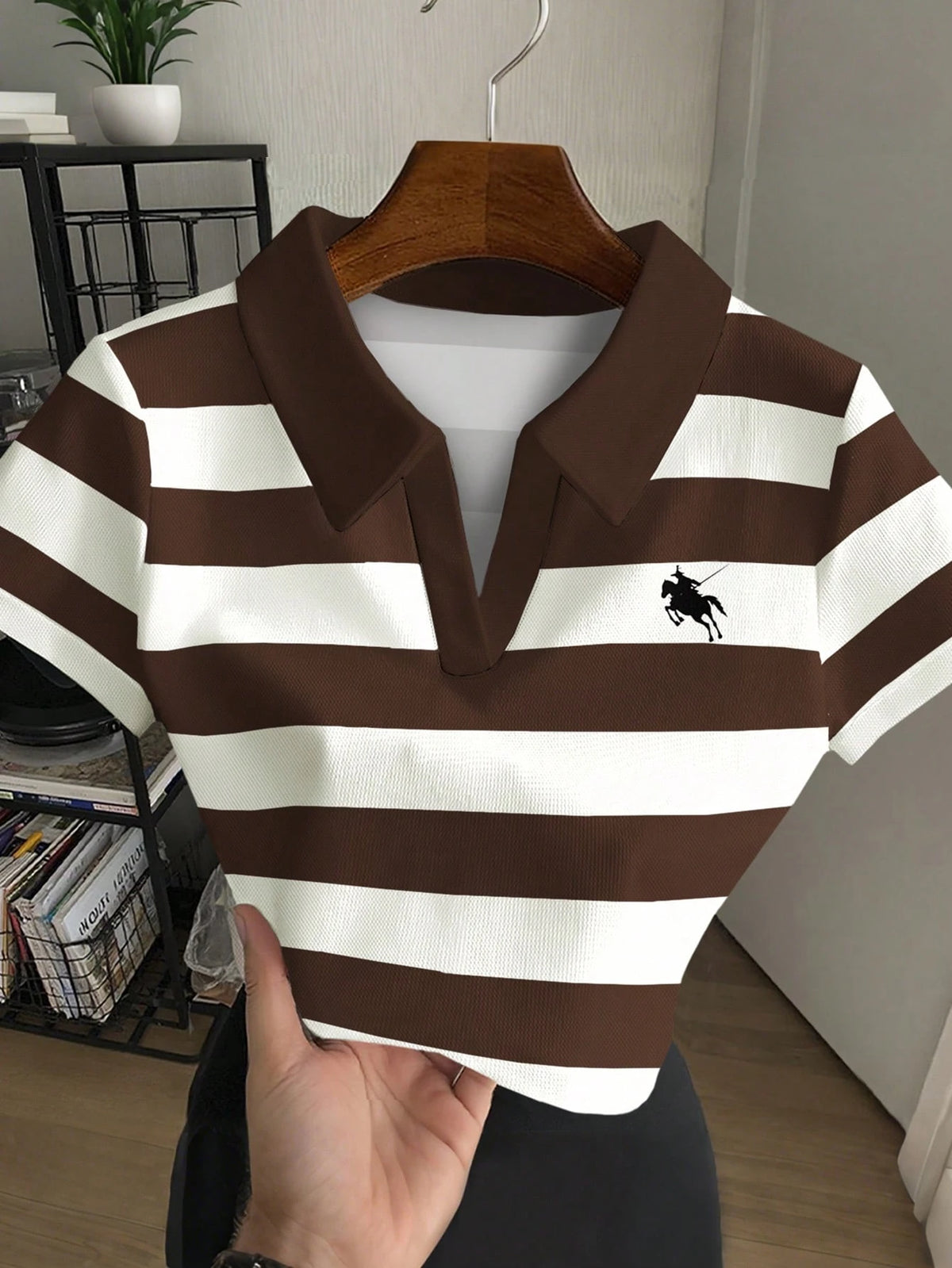 Women's Casual Colorblock Striped Collared Summer Pullover Top