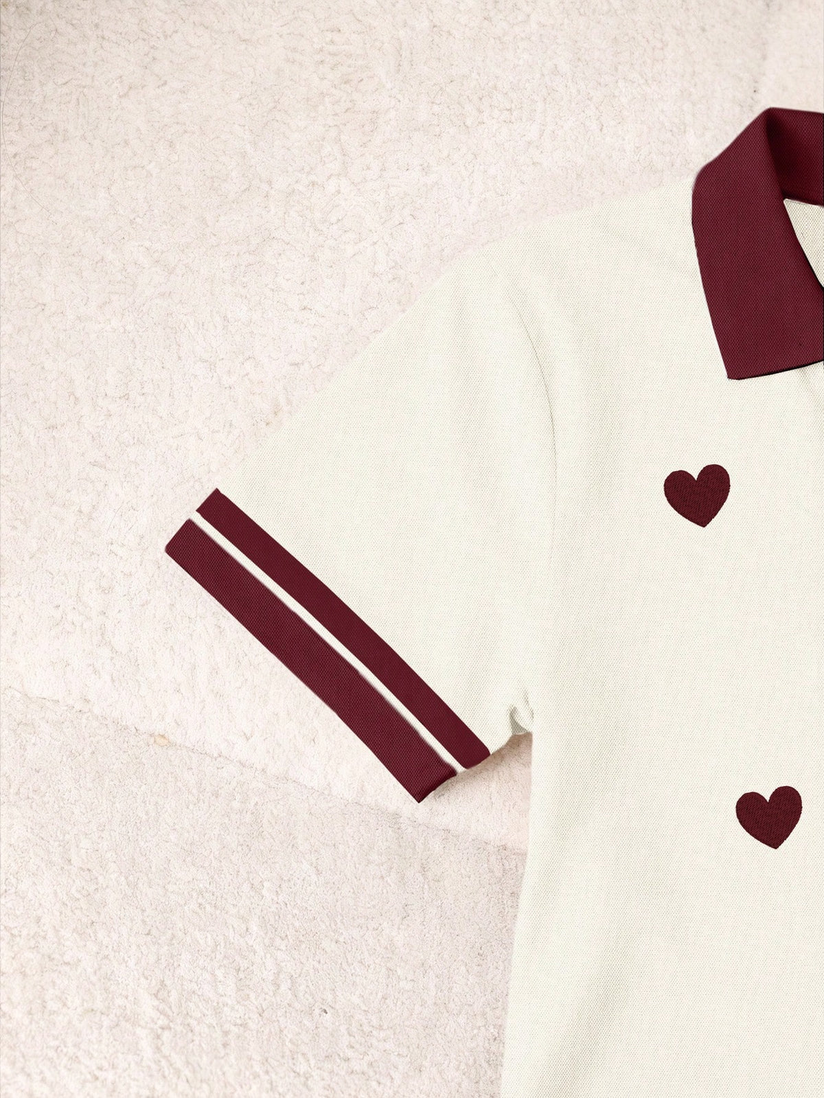Women's Heart Print Polo Collar Short Sleeve Top