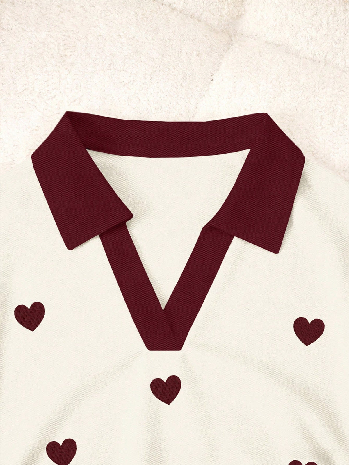 Women's Heart Print Polo Collar Short Sleeve Top