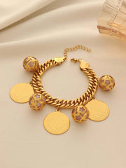 Women's Vintage Coin & Bell Charm Thick Cuban Chain Bracelet