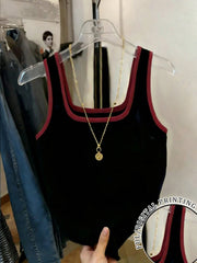 Women's Casual Contrast Trim Sleeveless Summer Crop Top