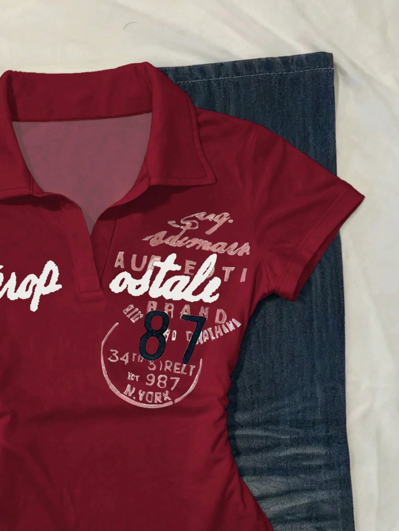 IslaSuriya Women's Casual T-Shirt Letter Print Burgundy